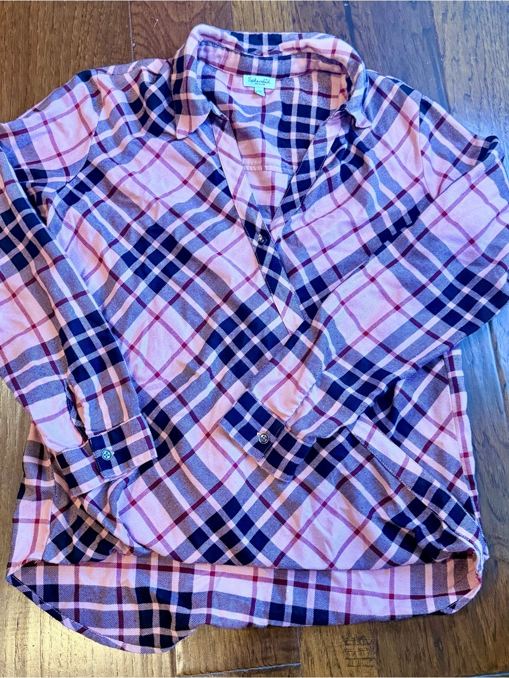 Splendid Pink and Black Plaid Wrap Front Blouse